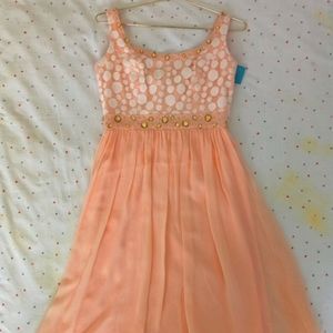 ANTONIO MELANI PEACH RHINESTONE DRESS SZ 2
